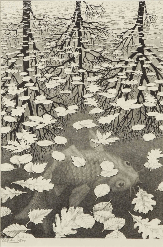 {{ product_title }} Fine Art Print | {{ product_vendor }} Jakero77 M. C. Escher - Three Worlds Signed - 17" x 22" Fine Art Print Art Print  Jakero77