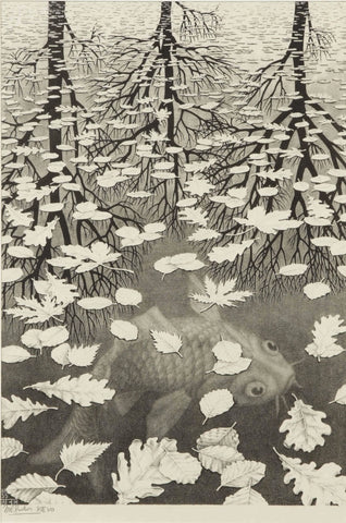 {{ product_title }} Fine Art Print | {{ product_vendor }} Jakero77 M. C. Escher - Three Worlds Signed - 17" x 22" Fine Art Print Art Print  Jakero77