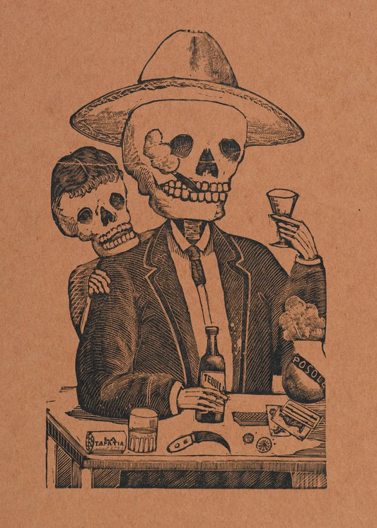 {{ product_title }} Fine Art Print | {{ product_vendor }} Jakero77 Manuel Manilla - Skeleton Figure in Bar with Wife (1880s) - 17" x 22" Art Print Art Print  Jakero77