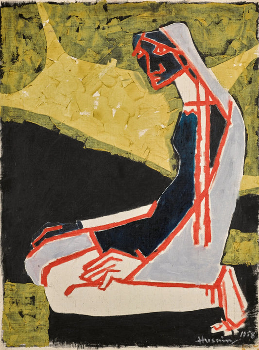 {{ product_title }} Fine Art Print | {{ product_vendor }} Jakero77 Maqbool Fida Husain - Untitled, Praying Woman (1958) Signed - 17" x 22" Art Print Art Print  Jakero77