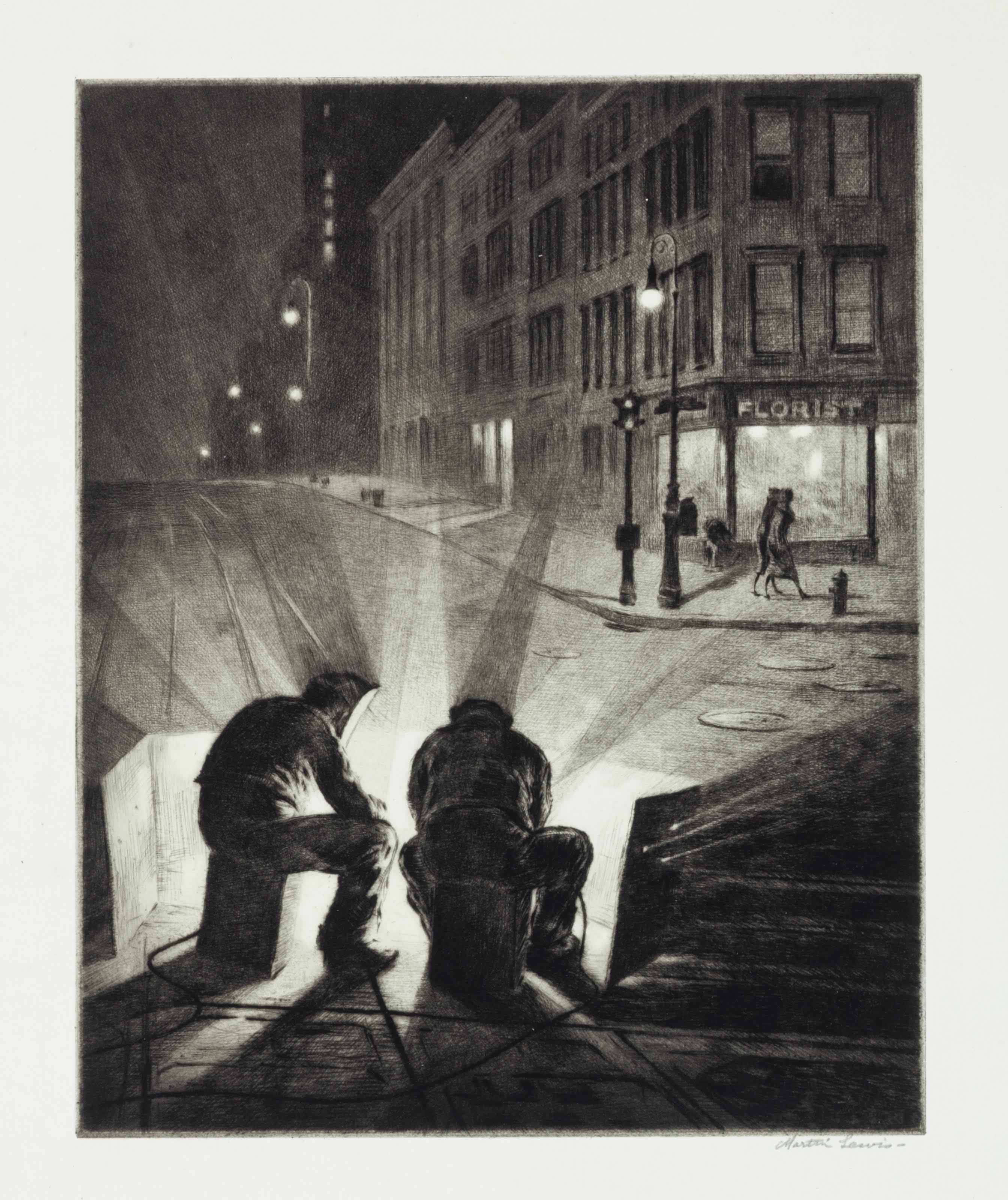 {{ product_title }} Fine Art Print | {{ product_vendor }} Jakero77 Martin Lewis - Arc Welders at Night (1937) Signed - 17" x 22" Fine Art Print Art Print  Jakero77