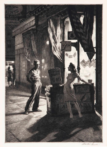 {{ product_title }} Fine Art Print | {{ product_vendor }} Jakero77 Martin Lewis - Chance Meeting, New York City Night (1930) Signed - 17" x 22" Print Art Print  Jakero77