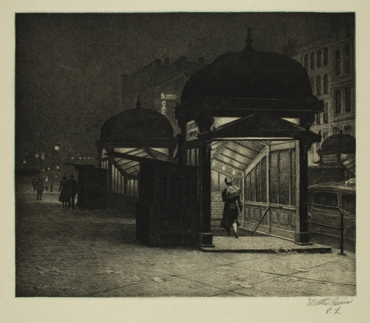 {{ product_title }} Fine Art Print | {{ product_vendor }} Jakero77 Martin Lewis - Late Traveler, New York City Subway (1930) Signed - 17"x22" Print Art Print  Jakero77