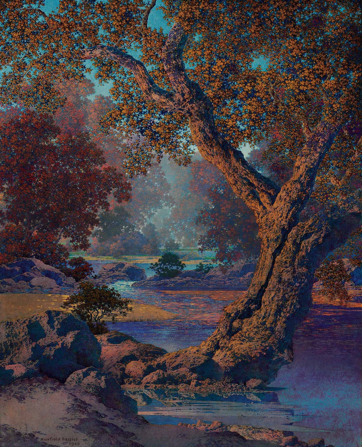 {{ product_title }} Fine Art Print | {{ product_vendor }} Jakero77 Maxfield Parrish - Autumn Brook Landscape (1948) Signed - 17"x22" Fine Art Print Art Print  Jakero77
