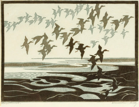 {{ product_title }} Fine Art Print | {{ product_vendor }} Jakero77 Norbertine Bresslern-Roth - Ducks in Flight (1927) Signed - 17"x22" Fine Art Print Art Print  Jakero77