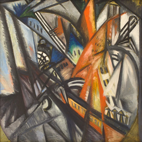 {{ product_title }} Fine Art Print | {{ product_vendor }} Jakero77 Olga Rozanova - City on Fire (Circa 1920s) Cubo-Futurism - 17" x 22" Art Print Art Print  Jakero77