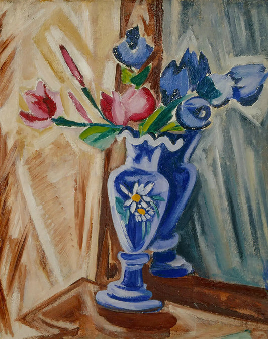 {{ product_title }} Fine Art Print | {{ product_vendor }} Jakero77 Olga Rozanova - Flowers in Blue Vase (1912-13) Cubism - 17" x 22" Fine Art Print Art Print  Jakero77