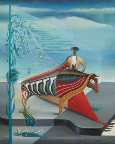 {{ product_title }} Fine Art Print | {{ product_vendor }} Jakero77 Oscar Dominguez - Composition with Bull & Piano 1939 Signed - 17"x22" Art Print Art Print  Jakero77