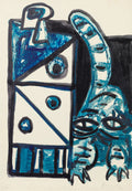 {{ product_title }} Fine Art Print | {{ product_vendor }} Jakero77 Oscar Dominguez - El Gato Azul, The Blue Cat (1947) Signed - 17" x 22" Art Print Art Print  Jakero77