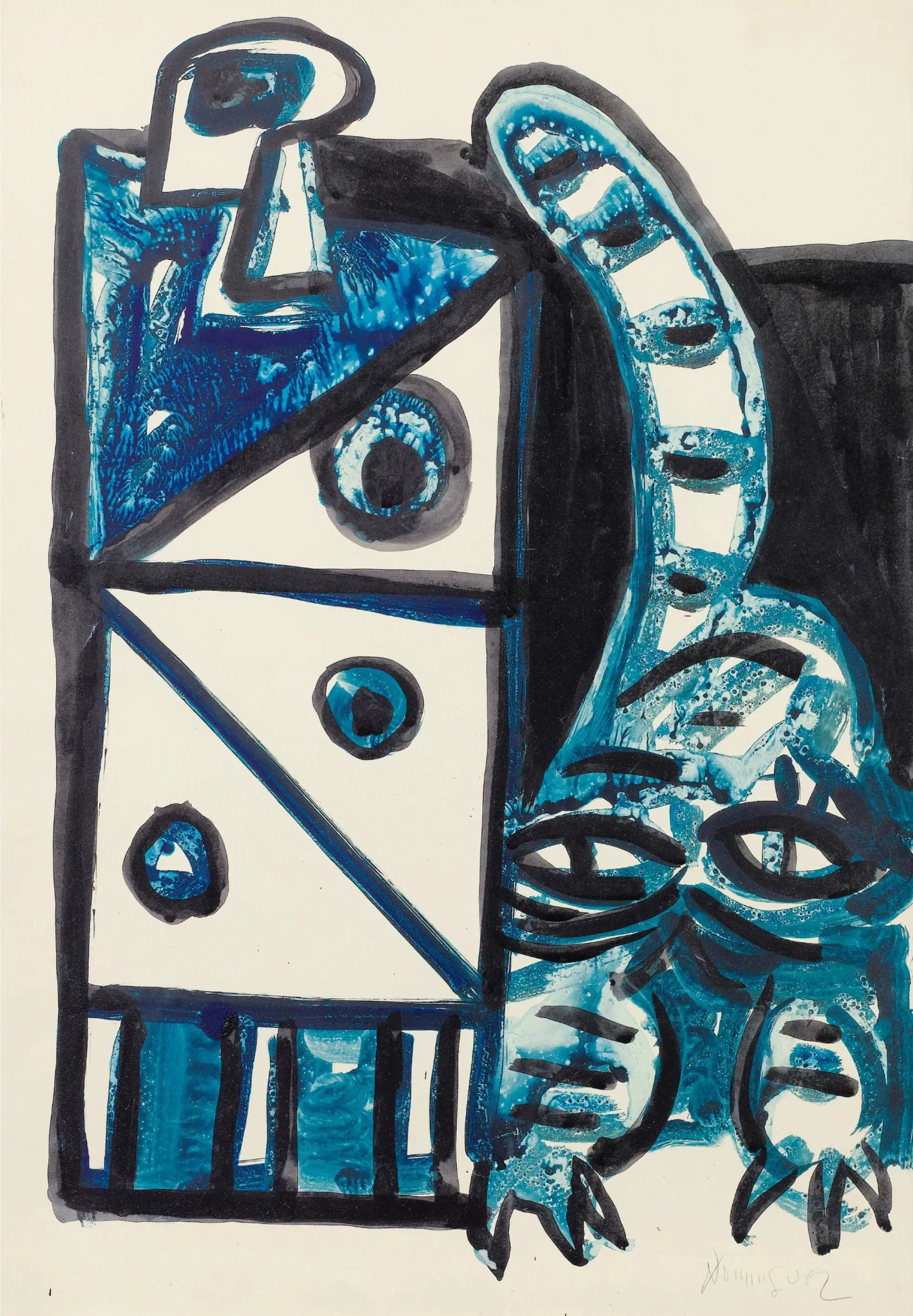 {{ product_title }} Fine Art Print | {{ product_vendor }} Jakero77 Oscar Dominguez - El Gato Azul, The Blue Cat (1947) Signed - 17" x 22" Art Print Art Print  Jakero77