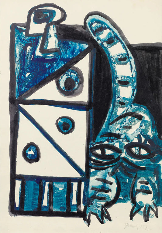 {{ product_title }} Fine Art Print | {{ product_vendor }} Jakero77 Oscar Dominguez - El Gato Azul, The Blue Cat (1947) Signed - 17" x 22" Art Print Art Print  Jakero77