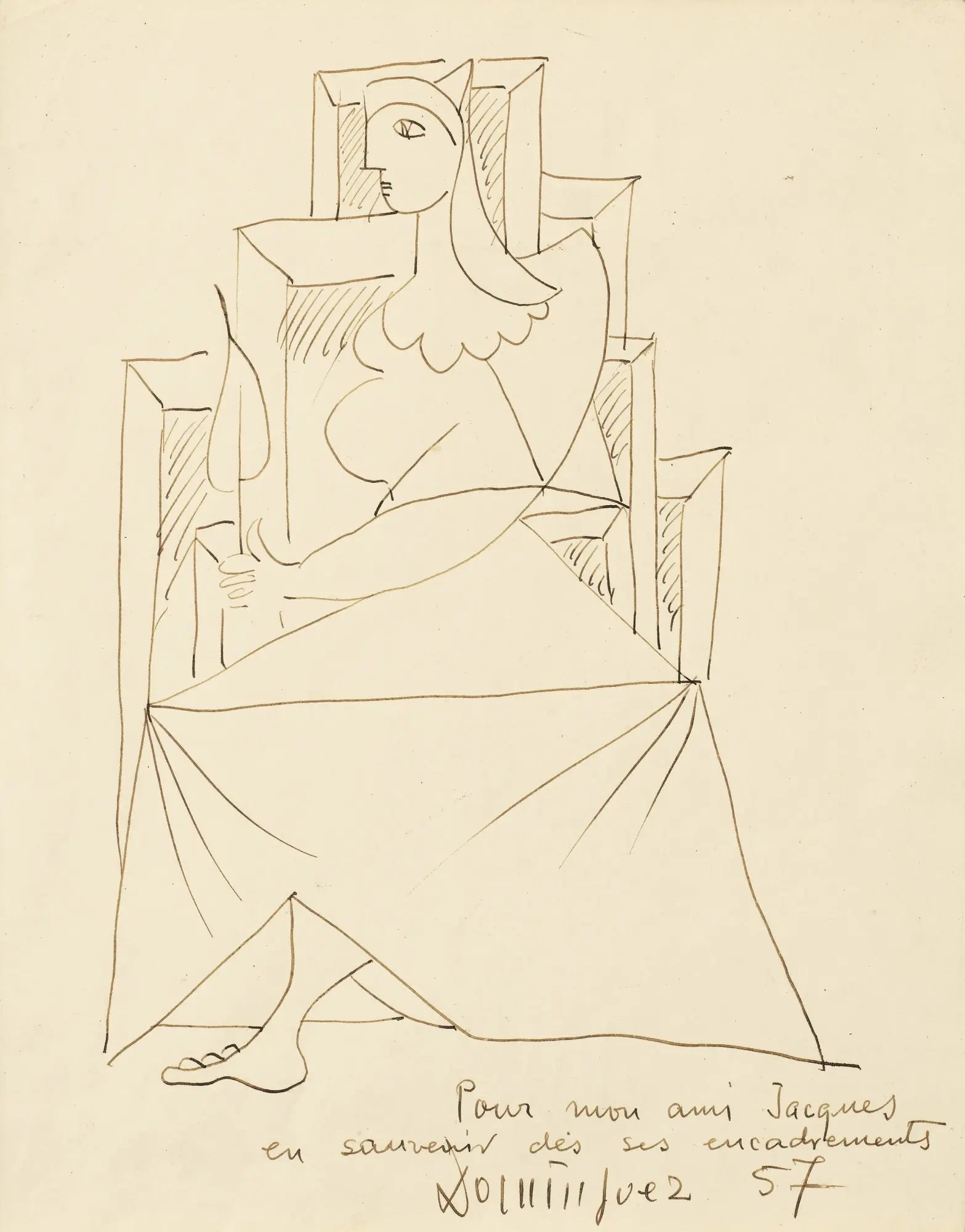 {{ product_title }} Fine Art Print | {{ product_vendor }} Jakero77 Oscar Dominguez - Femme Assise (1957) Lady Sitting - 17" x 22" Fine Art Print Art Print  Jakero77