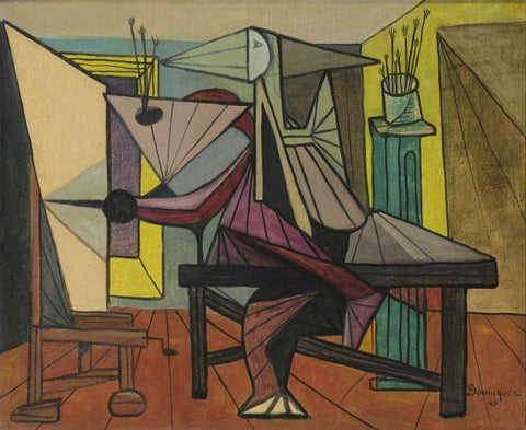 {{ product_title }} Fine Art Print | {{ product_vendor }} Jakero77 Oscar Dominguez - Painter in his Studio (1945) Signed - 17" x 22" Fine Art Print Art Print  Jakero77