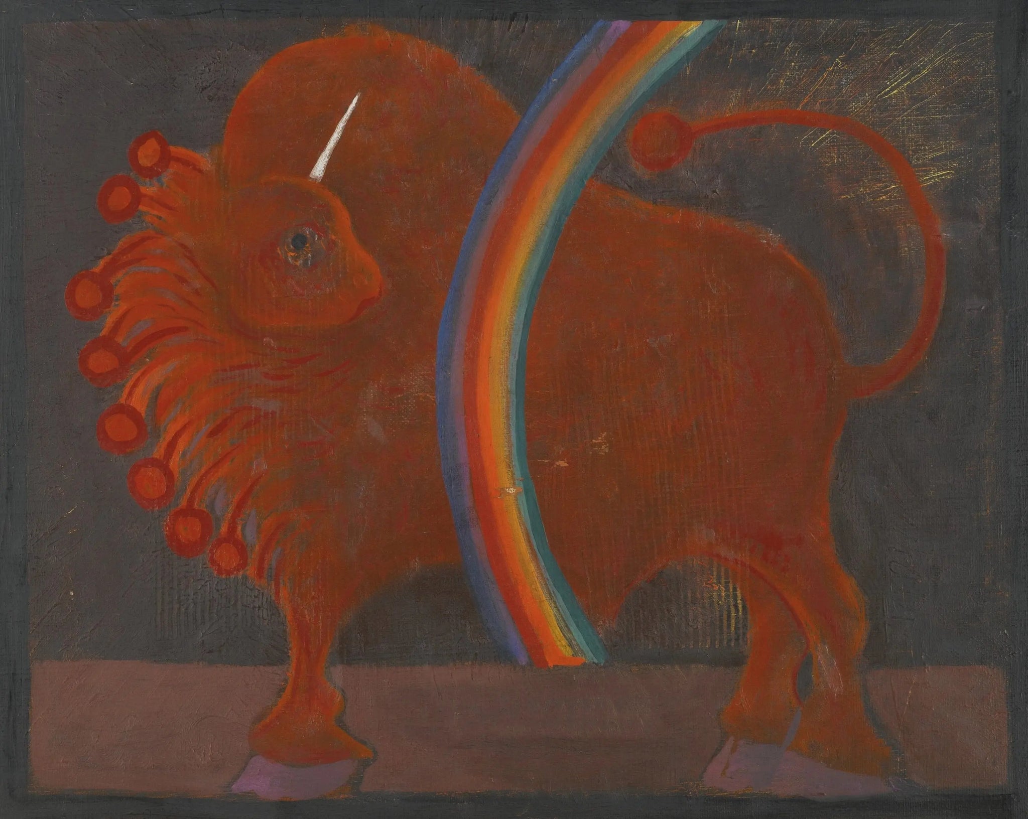 {{ product_title }} Fine Art Print | {{ product_vendor }} Jakero77 Oscar Dominguez - Red Unicorn and Rainbow - 17" x 22" Fine Art Print Art Print  Jakero77