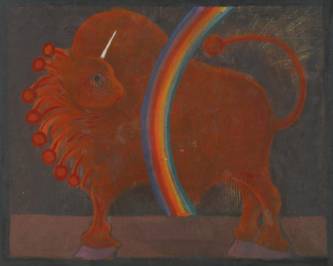 {{ product_title }} Fine Art Print | {{ product_vendor }} Jakero77 Oscar Dominguez - Red Unicorn and Rainbow - 17" x 22" Fine Art Print Art Print  Jakero77