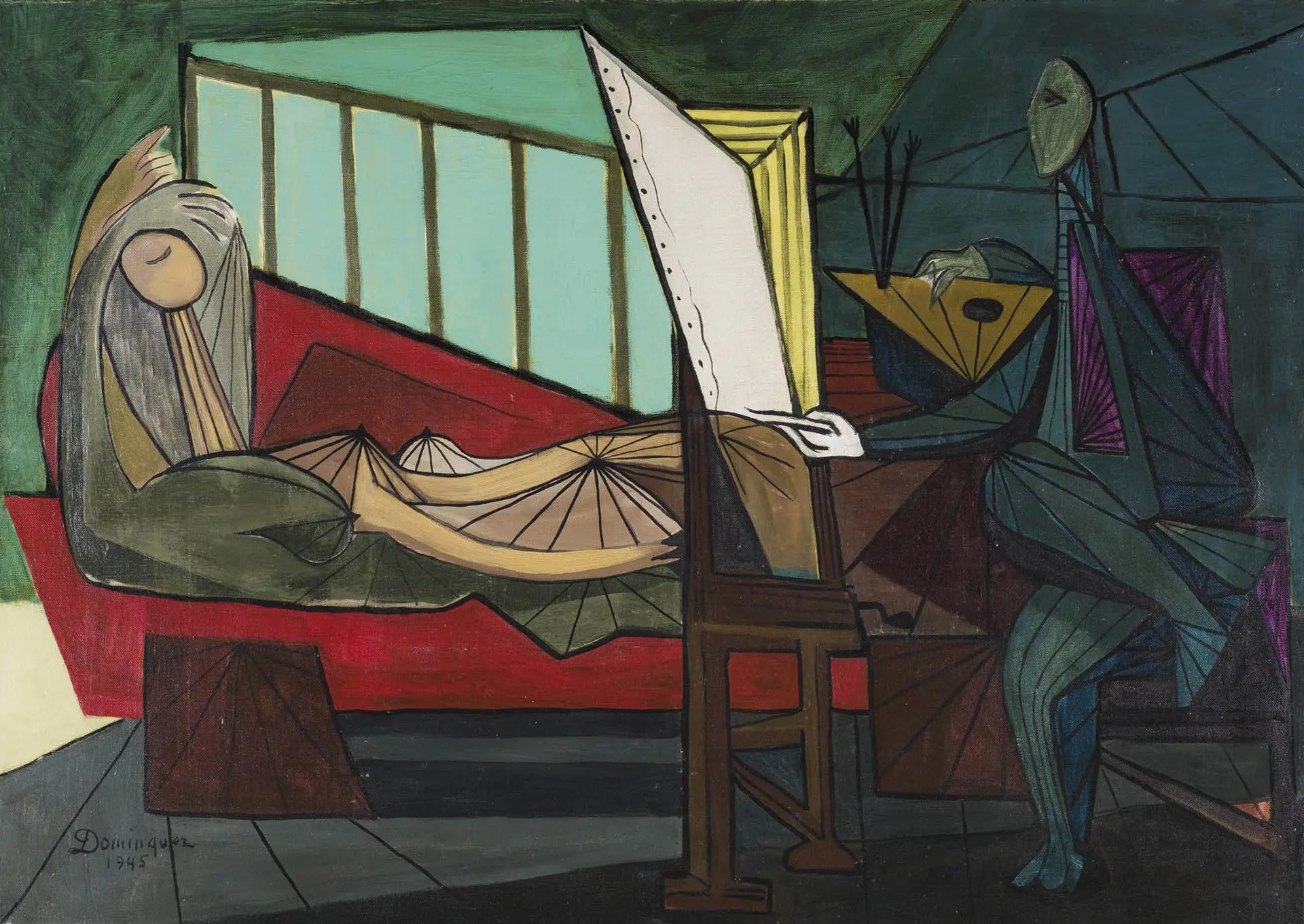 {{ product_title }} Fine Art Print | {{ product_vendor }} Jakero77 Oscar Dominguez - The Painter and his Model (1945) Signed - 17" x 22" Art Print Art Print  Jakero77