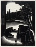 {{ product_title }} Fine Art Print | {{ product_vendor }} Jakero77 Paul Landacre - Sultry Day (1937) Nude Lady Reading - 17" x 22" Fine Art Print Art Print  Jakero77