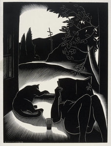 {{ product_title }} Fine Art Print | {{ product_vendor }} Jakero77 Paul Landacre - Sultry Day (1937) Nude Lady Reading - 17" x 22" Fine Art Print Art Print  Jakero77