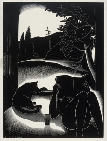 {{ product_title }} Fine Art Print | {{ product_vendor }} Jakero77 Paul Landacre - Sultry Day (1937) Nude Lady Reading - 17" x 22" Fine Art Print Art Print  Jakero77