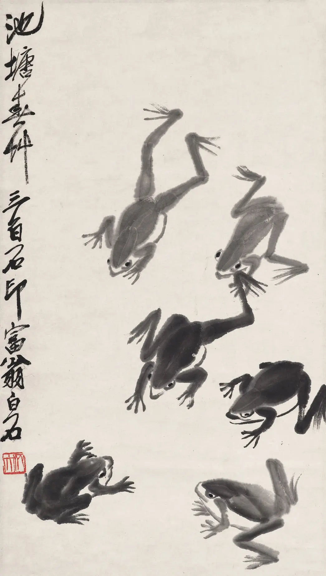 {{ product_title }} Fine Art Print | {{ product_vendor }} Jakero77 Qi Biashi - Flying Frogs (circa 1910) Chinese Watercolor - 17" x 22" Art Print Art Print  Jakero77