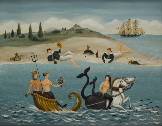 {{ product_title }} Fine Art Print | {{ product_vendor }} Jakero77 Ralph Cahoon Jr. - Nude Mermaids Playing with Neptune Signed - 17"x22" Art Print Art Print  Jakero77