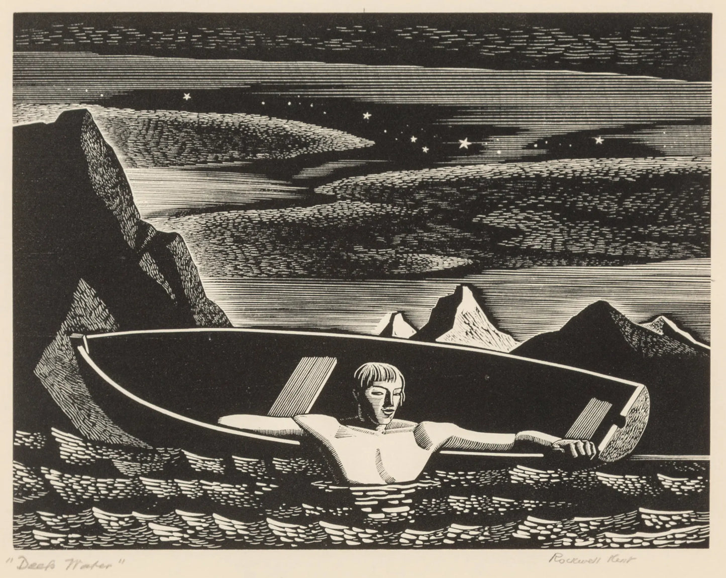 {{ product_title }} Fine Art Print | {{ product_vendor }} Jakero77 Rockwell Kent - Deep Water (1931) Signed Titled - 17" x 22" Fine Art Print Art Print  Jakero77