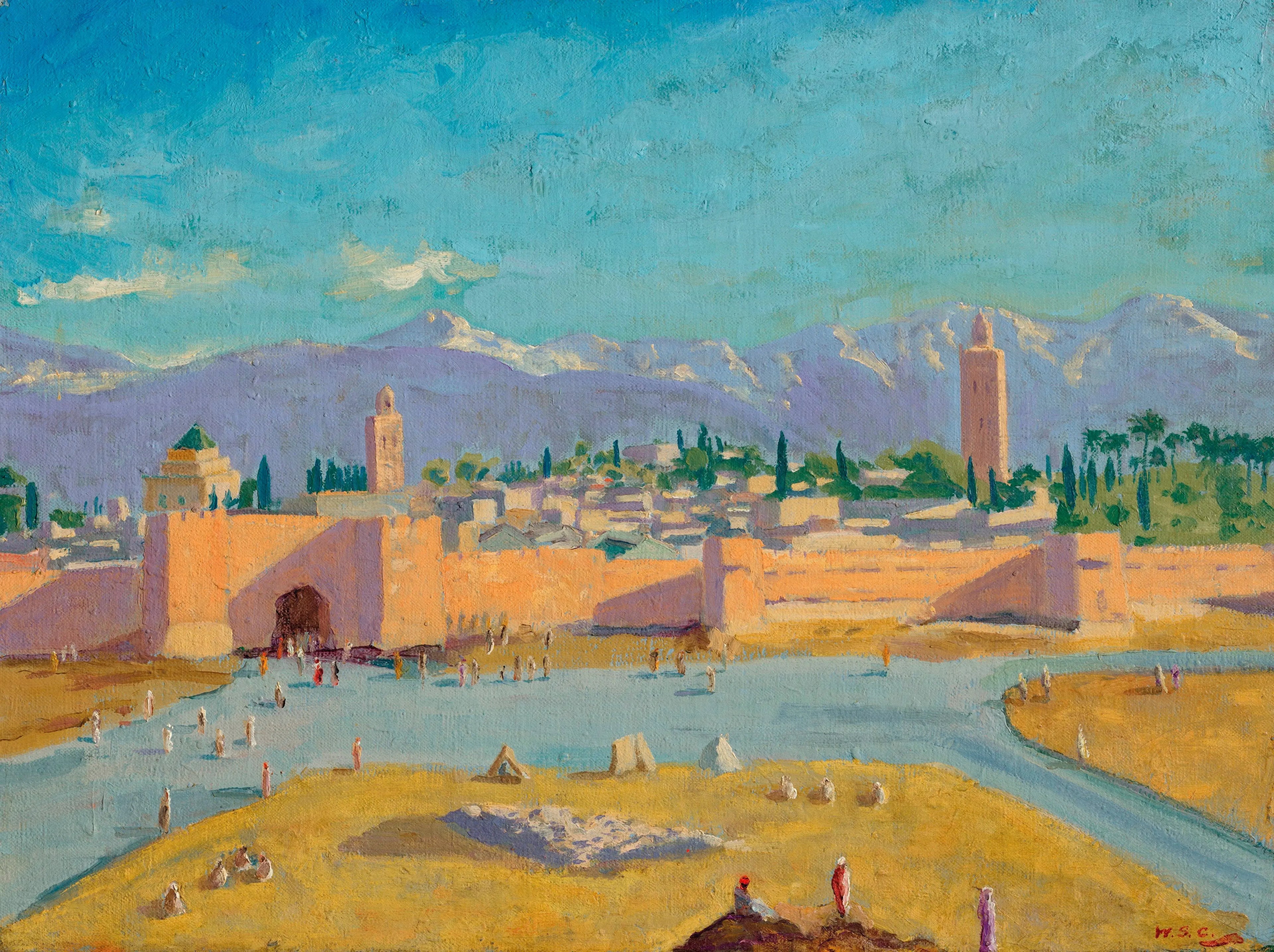 {{ product_title }} Fine Art Print | {{ product_vendor }} Jakero77 Sir Winston Churchill - Tower of the Koutoubia Mosque (1943) Signed - 17"x22" Print Art Print  Jakero77
