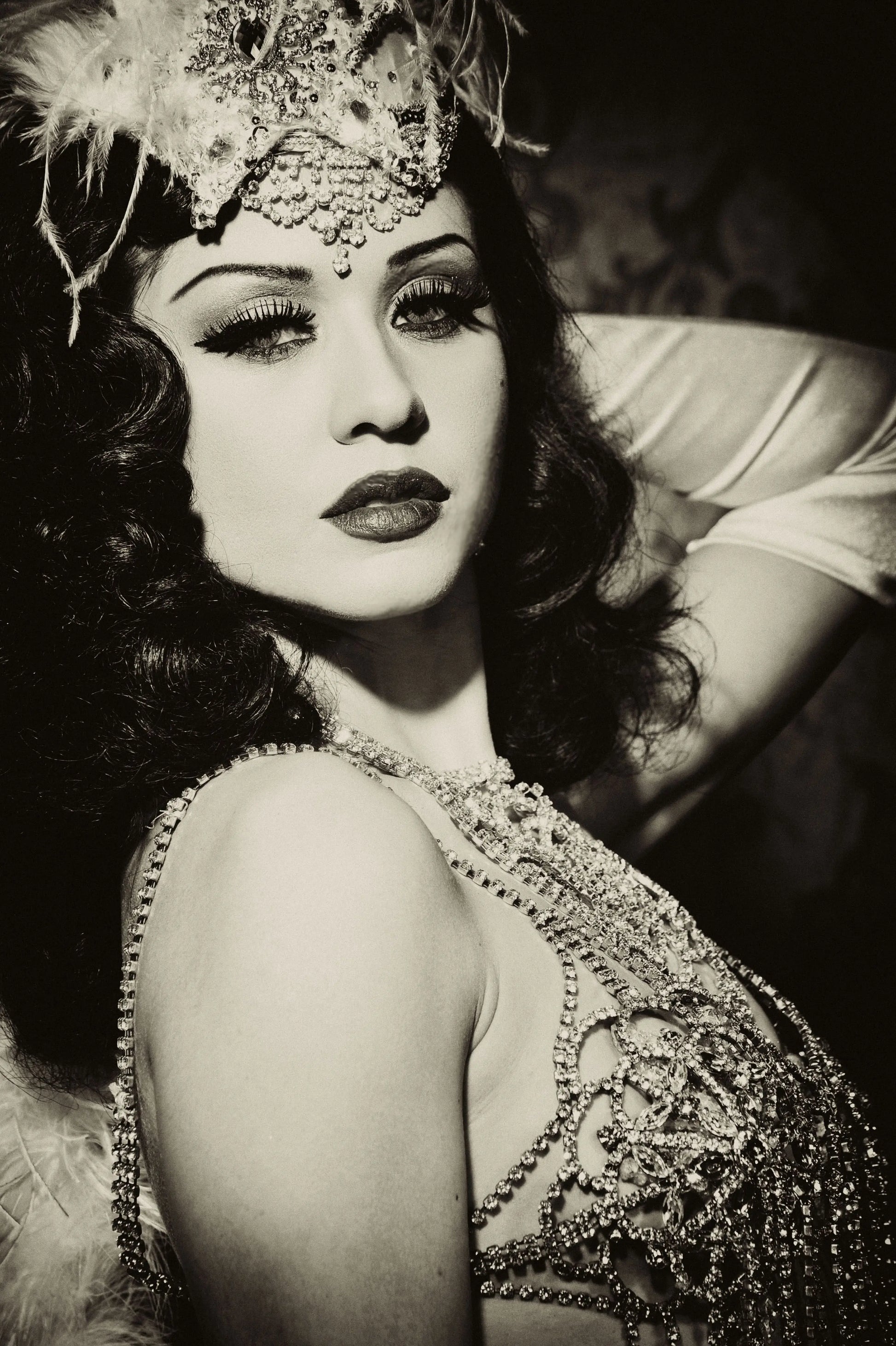 {{ product_title }} Fine Art Print | {{ product_vendor }} Jakero77 Sultry Burlesque Dancer Jewelled Costume Old Hollywood - 17" x 22" Fine Art Print Art Print  Jakero77