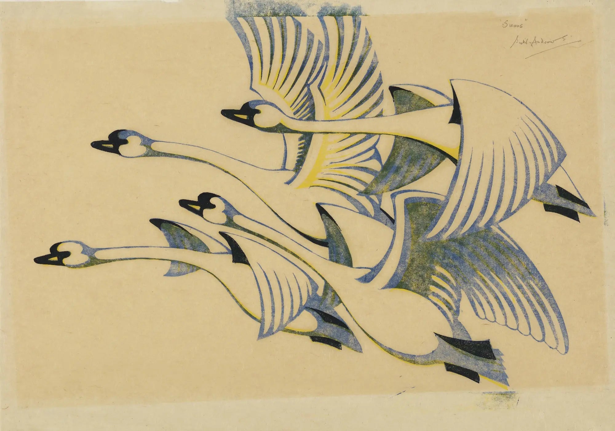 {{ product_title }} Fine Art Print | {{ product_vendor }} Jakero77 Sybil Andrews - Swans (1930) Signed - 17" x 22" Fine Art Print Art Print  Jakero77