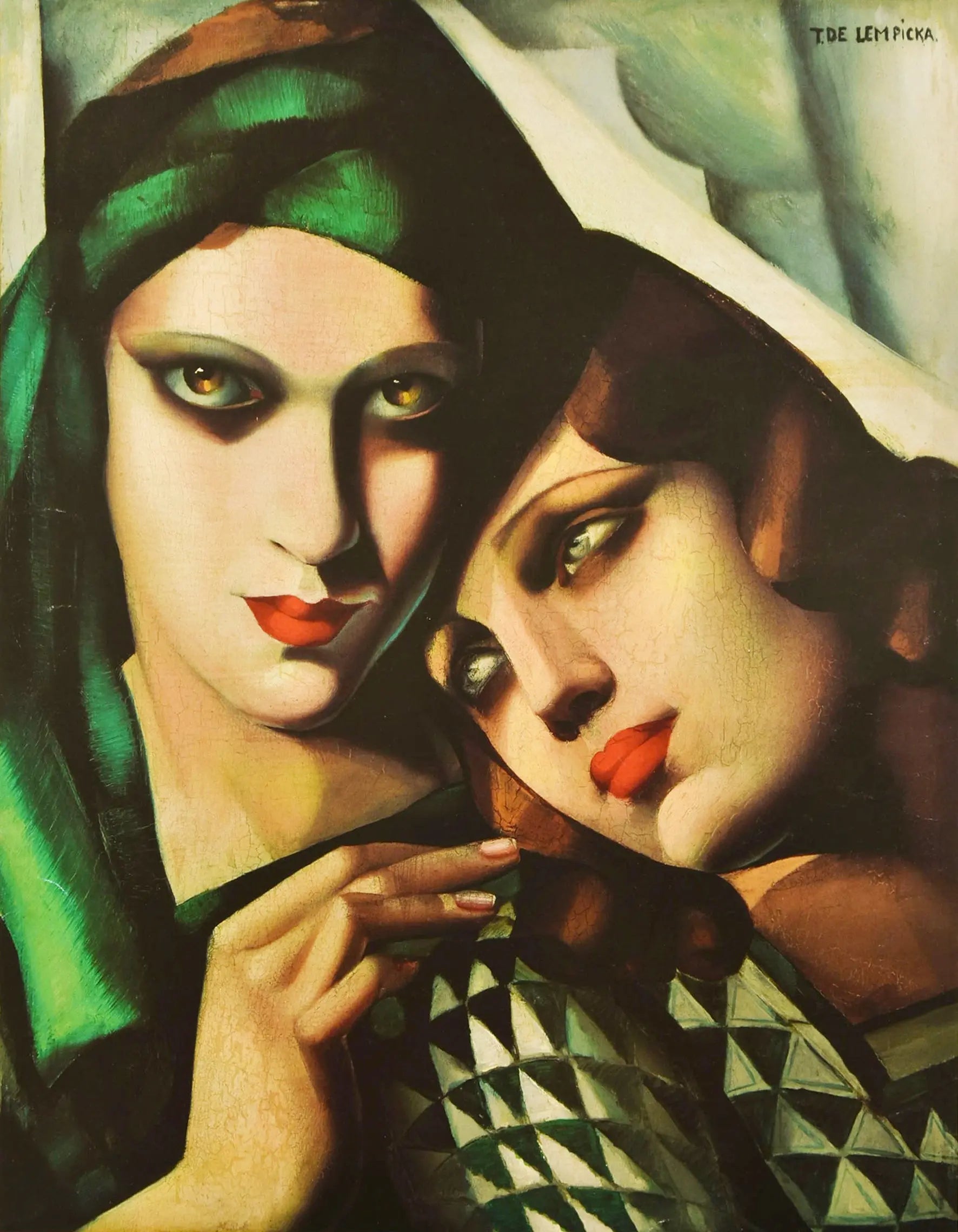 {{ product_title }} Fine Art Print | {{ product_vendor }} Jakero77 Tamara de Lempicka - The Green Turban, Two Women (1930) Signed - 17" x 22" Print Art Print  Jakero77