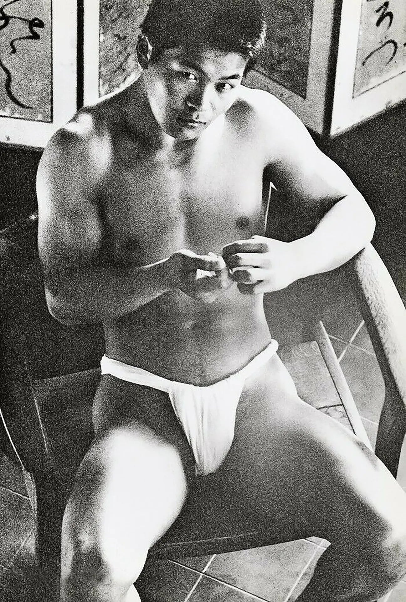 {{ product_title }} Fine Art Print | {{ product_vendor }} Jakero77 Tamotsu Yato - Japanese Male Seated in Underwear 1960s Gay - 17" x 22" Art Print Art Print  Jakero77