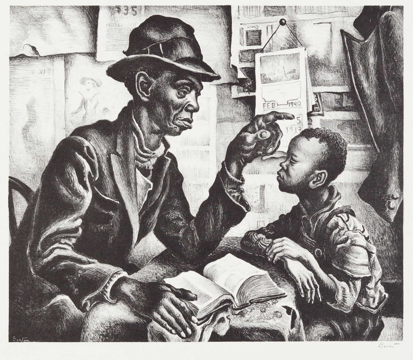 {{ product_title }} Fine Art Print | {{ product_vendor }} Jakero77 Thomas Hart Benton - Instruction (1940) Signed - 17" x 22" Fine Art Print Art Print  Jakero77