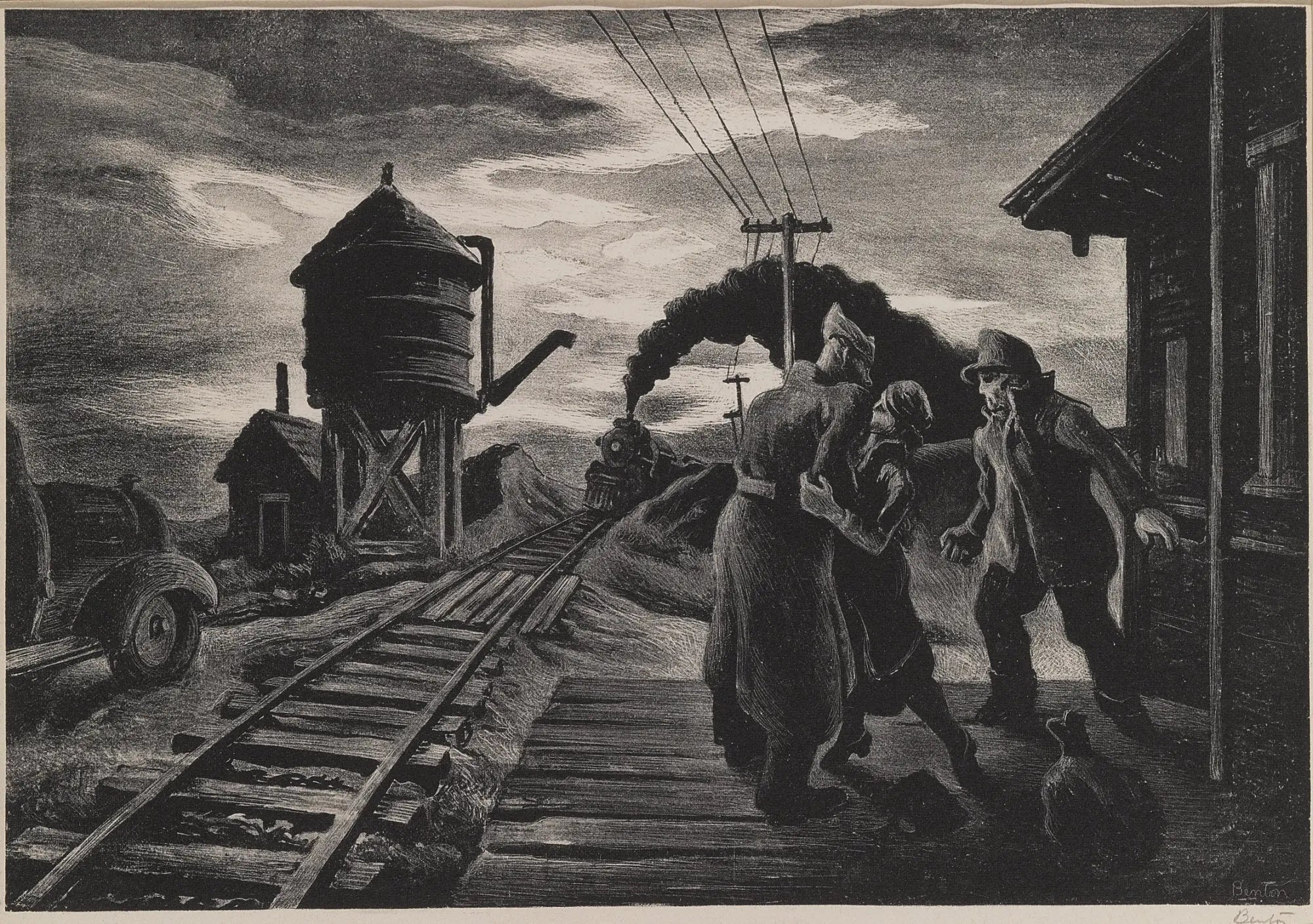 {{ product_title }} Fine Art Print | {{ product_vendor }} Jakero77 Thomas Hart Benton - Morning Train Soldiers Farewell (1943) Signed - 17"x22" Print Art Print  Jakero77