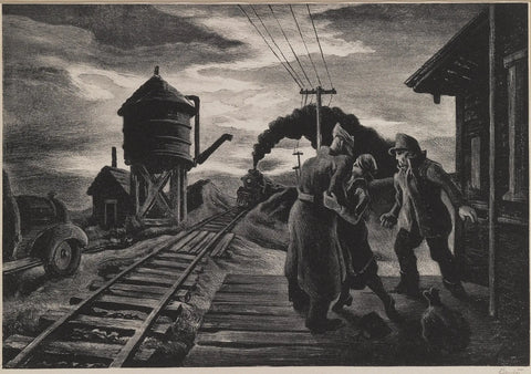 {{ product_title }} Fine Art Print | {{ product_vendor }} Jakero77 Thomas Hart Benton - Morning Train Soldiers Farewell (1943) Signed - 17"x22" Print Art Print  Jakero77
