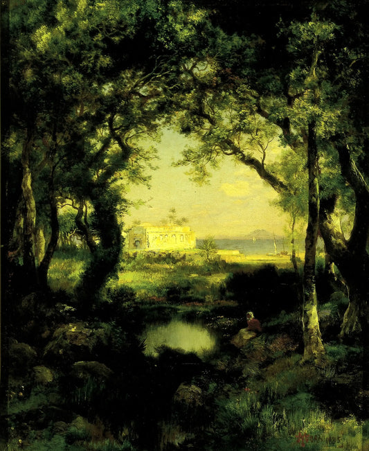 {{ product_title }} Fine Art Print | {{ product_vendor }} Jakero77 Thomas Moran - A Mexican Hacienda, Lake Cuitzeo (1885) - 17"x22" Fine Art Print Art Print  Jakero77