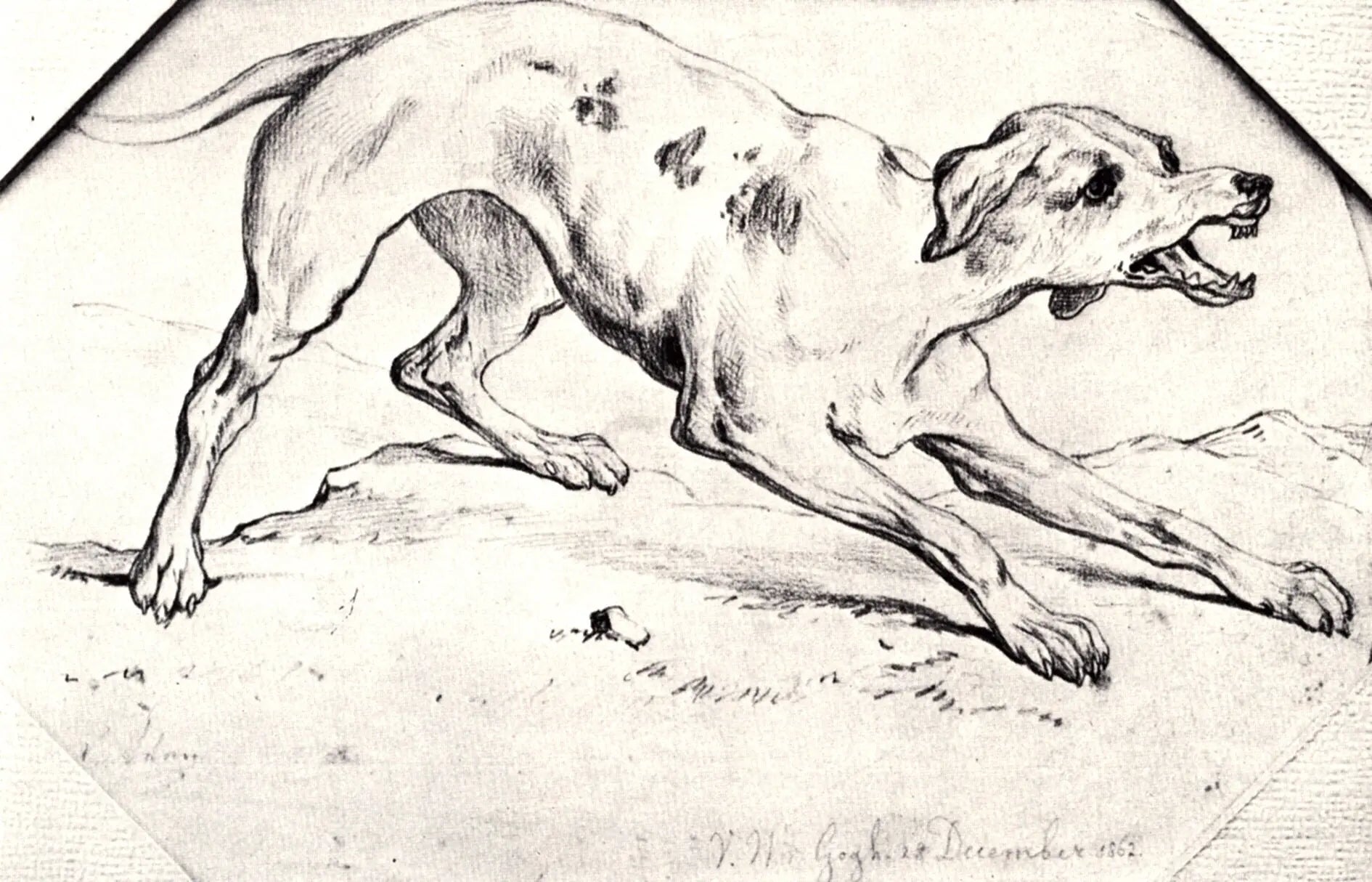 {{ product_title }} Fine Art Print | {{ product_vendor }} Jakero77 Vincent Van Gogh - Dog Snarling & Barking (1862) Signed - 17" x 22" Fine Art Print Art Print  Jakero77