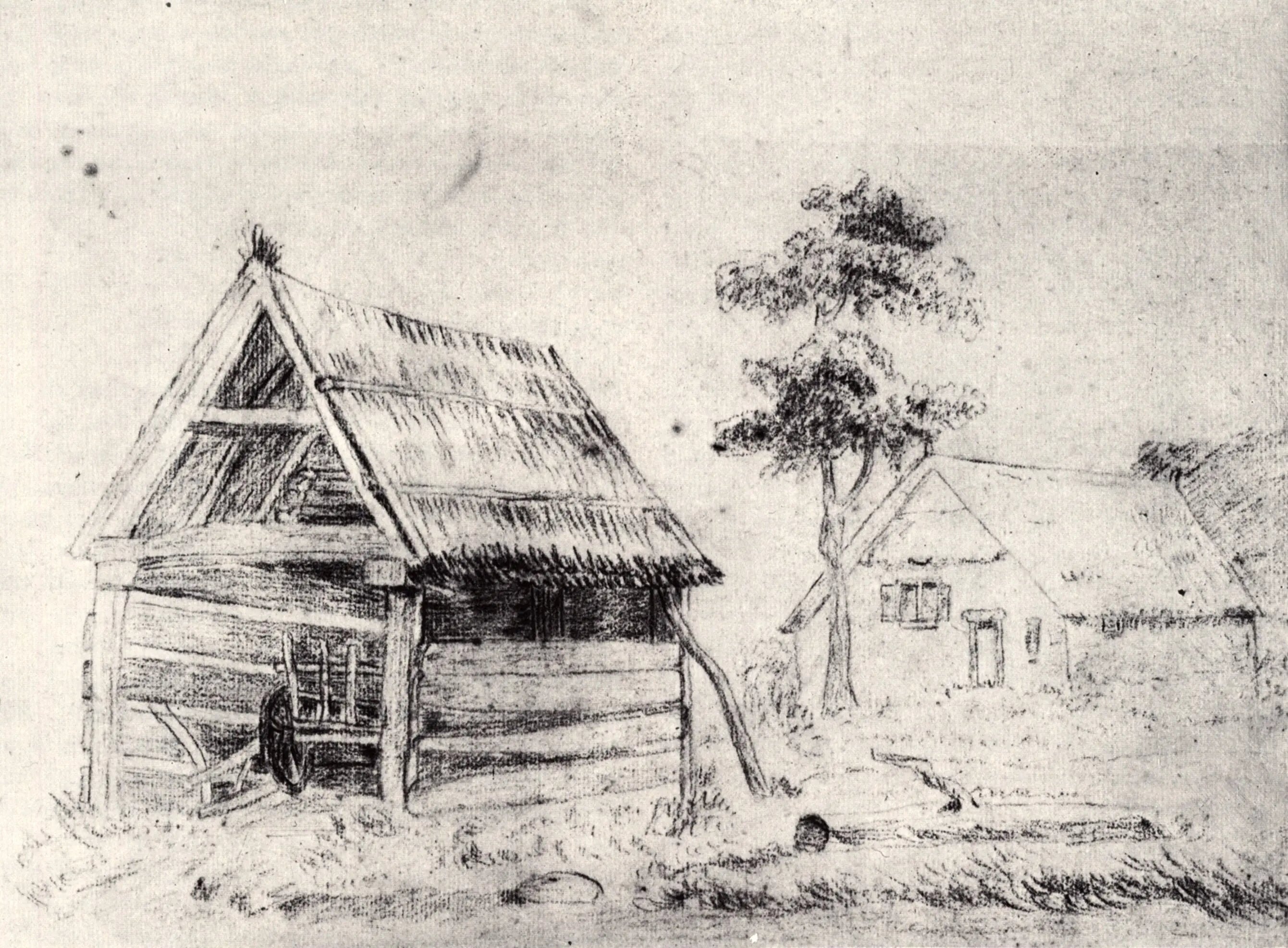 {{ product_title }} Fine Art Print | {{ product_vendor }} Jakero77 Vincent van Gogh - Barn & Farmhouse (1864) Pencil - 17" x 22" Fine Art Print Art Print  Jakero77