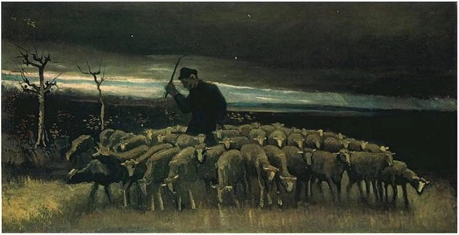 {{ product_title }} Fine Art Print | {{ product_vendor }} Jakero77 Vincent van Gogh - Shepherd with a Flock of Sheep 1884 -17" x 22" Fine Art Print Art Print  Jakero77