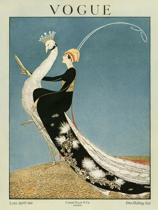{{ product_title }} Fine Art Print | {{ product_vendor }} Jakero77 Vintage Vogue Fashion Cover Woman Riding Peacock (1918) - 17"x22" Fine Art Print Art Print  Jakero77