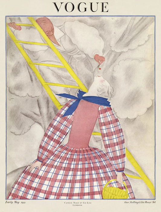 {{ product_title }} Fine Art Print | {{ product_vendor }} Jakero77 Vintage Vogue Spring Fashion Cover (1922) Plaid Dress - 17" x 22" Fine Art Print Art Print  Jakero77