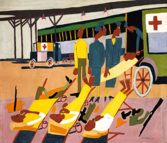 {{ product_title }} Fine Art Print | {{ product_vendor }} Jakero77 William Henry Johnson - Red Cross Ambulance Stop 1940s Signed - 17" x 22" Print Art Print  Jakero77